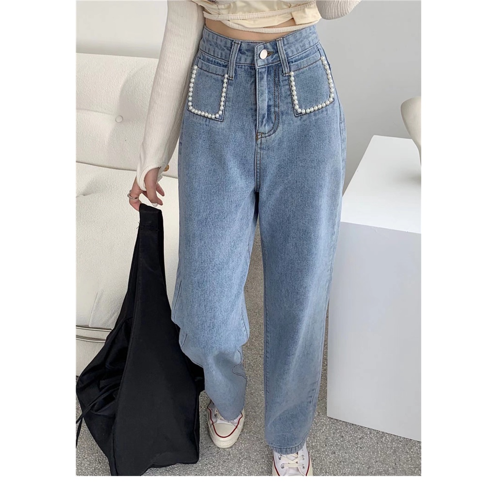 Korean Style Celana Jeans Highwaist Wanita Kekinian  Boyfriend Jeans