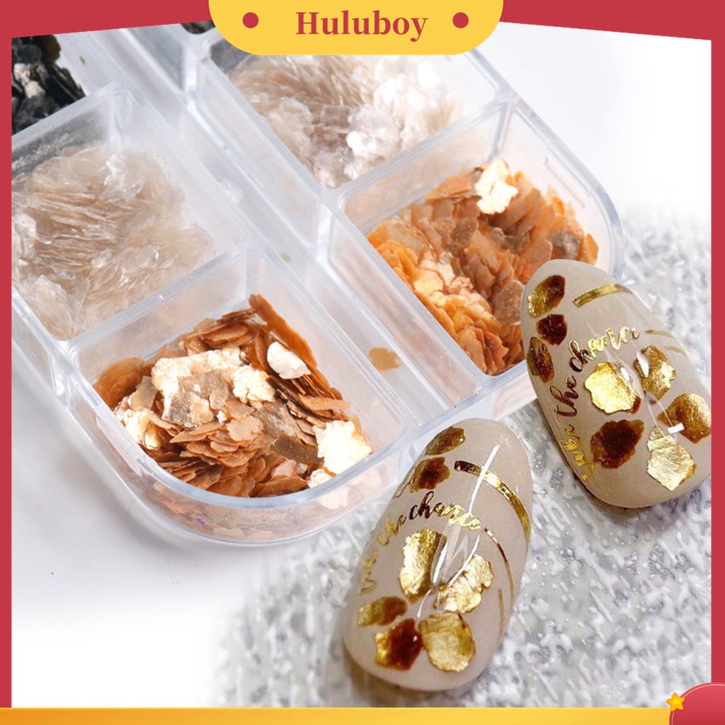 Huluboy Huluboy♡ 6 Grid / Box Sequin Nail Art Reflektif Saturation Tinggi Untuk Pesta