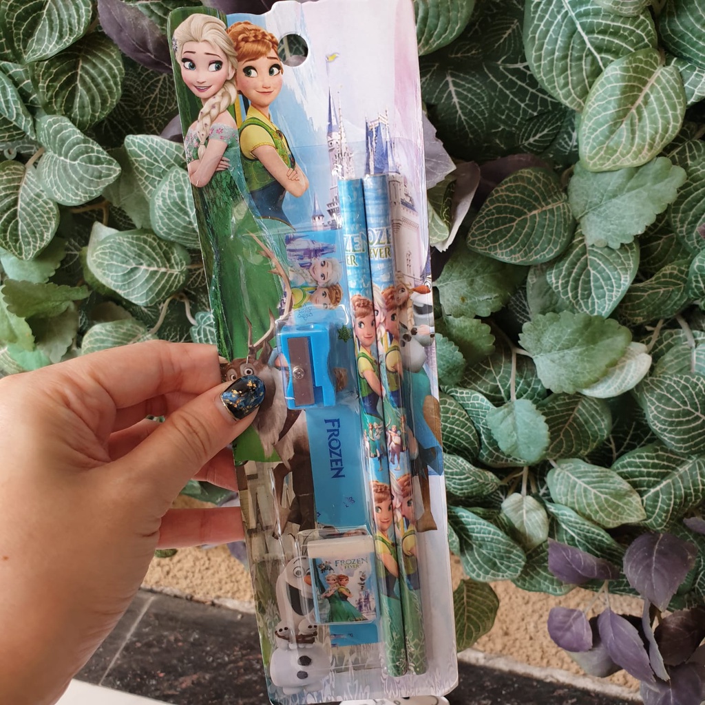4in1 Set Alat Tulis Pensil + Pengahapus + Rautan  + Penggaris Motif karakter anak Frozen Cars Hellokity Princess Doraemon Mickey Winnie the poohUnicorn Set KADO Sovenir ultah sovenir lebaran kado anak lucu anak sekolah alat tulis anak