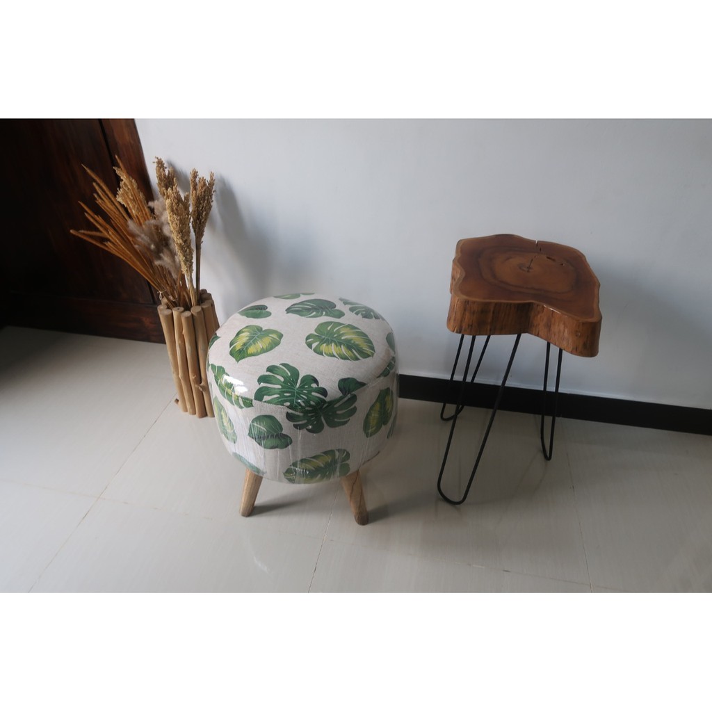 Stool Sofa Bulat/Kotak Kaki Natural Kayu Jati Solid