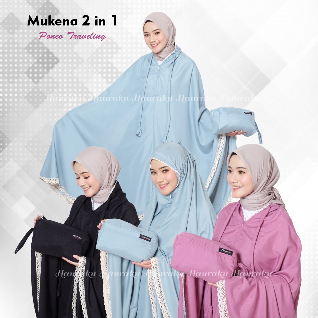 Mukena Hauraku Dewasa ponco Jumbo Katun Resleting