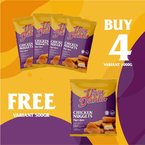 

Paket 4 Viva Dahlia Chicken Nugget 1000gram Gratis 1 Viva Dahlia Chicken Nugget 500gram