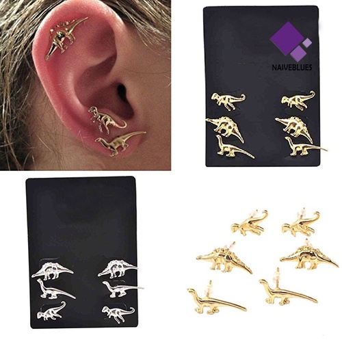 3 Pasang Anting Stud Tindik Bentuk Hewan Gaya Vintage Punk Untuk Wanita