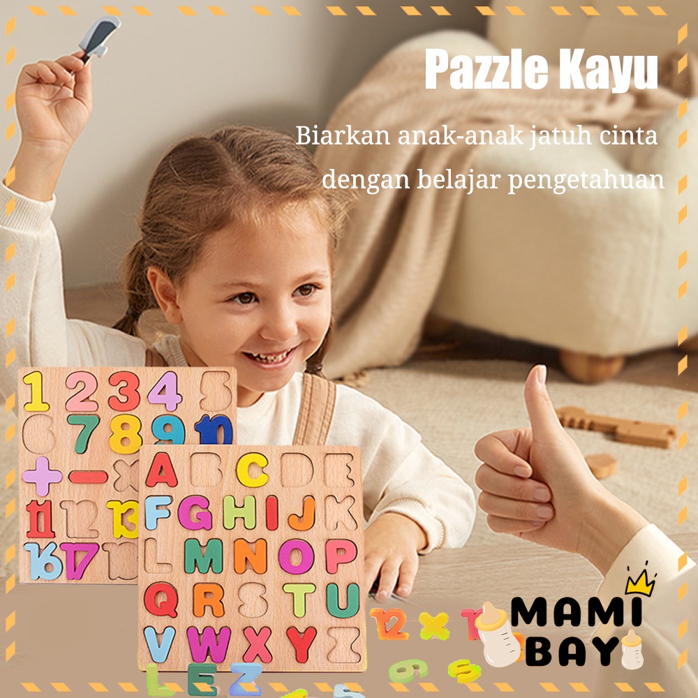 Mamibayi Puzzle anak mainan edukasi anak jigsaw huruf angka bentuk