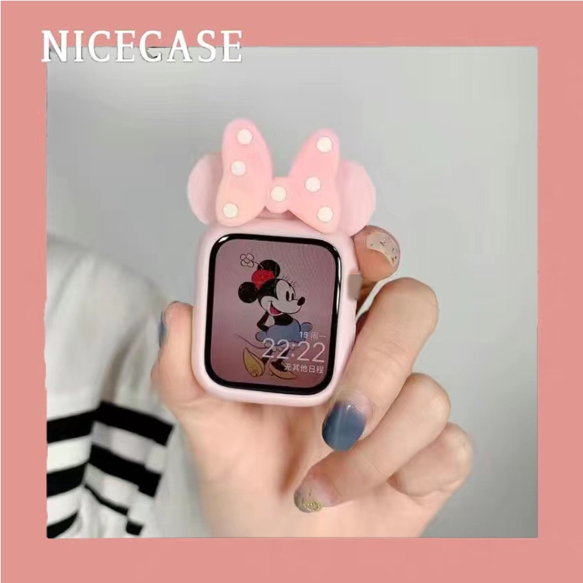 Bumper Penutup Silikon Lembut Kartun minnie Untuk Apple Watch SE 7 6 5 4 3 2 1 41mm 45mm 44mm 40mm 38mm 42mm Case Pelindung Kartun Lucu Untuk Aksesoris iWatch