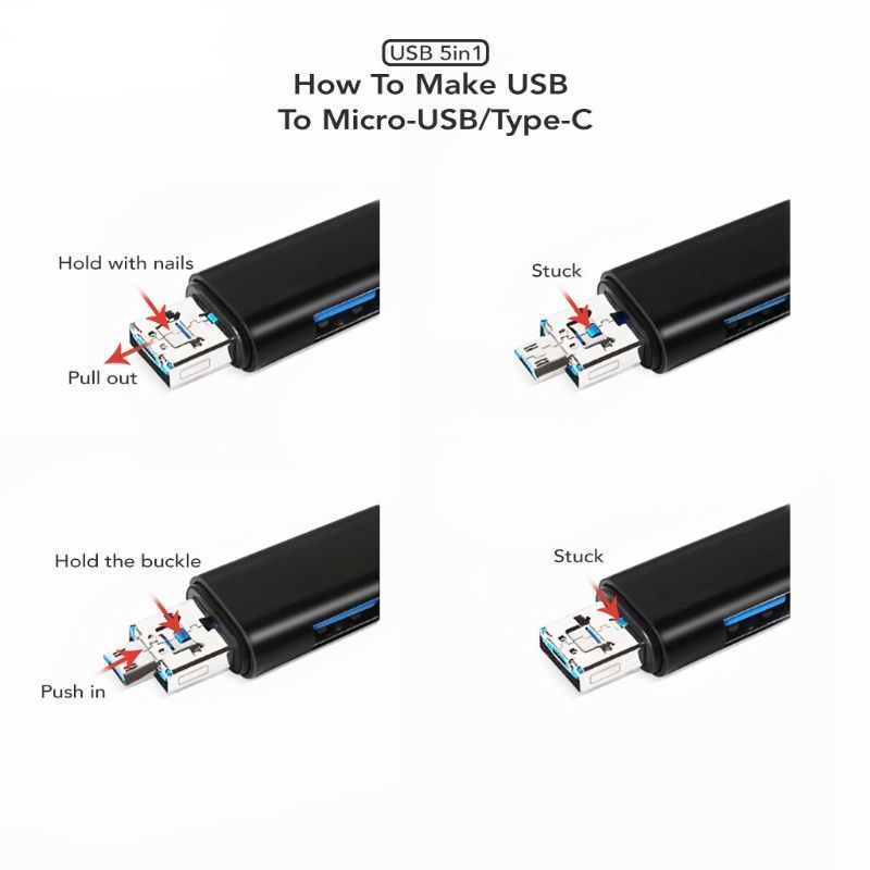 OTG 5 IN1 OTG Card Reader 5 in 1 USB 3.0 Type C / Micro / SD / TF / Memory Card /  Adaptor Hub