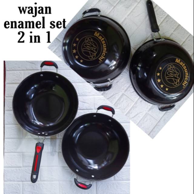 Set Wajan Teflon Gagang &amp; Kuping Merah 34cm -Wajan Penggorengan Wajan Enamel