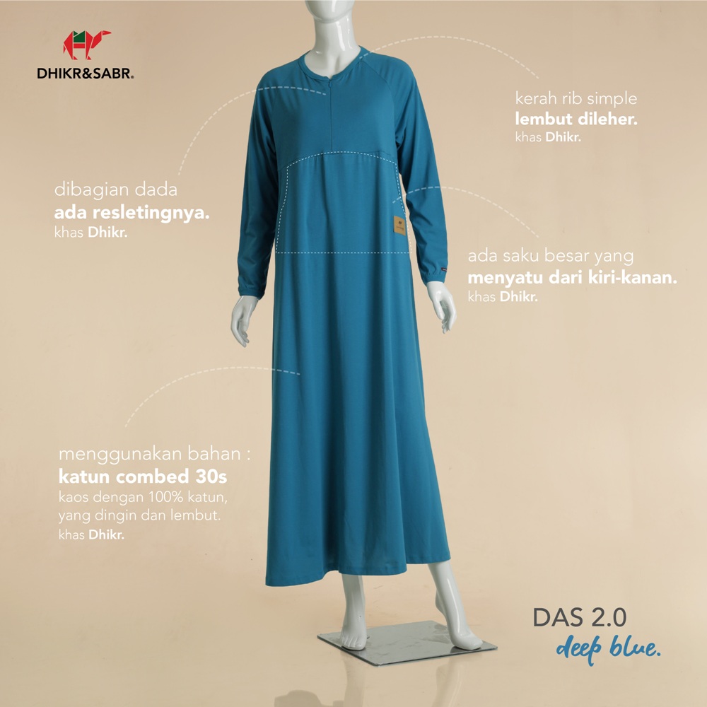 Dhikr & Sabr Gamis syari wanita bahan kaos polos Warna Deep Blue