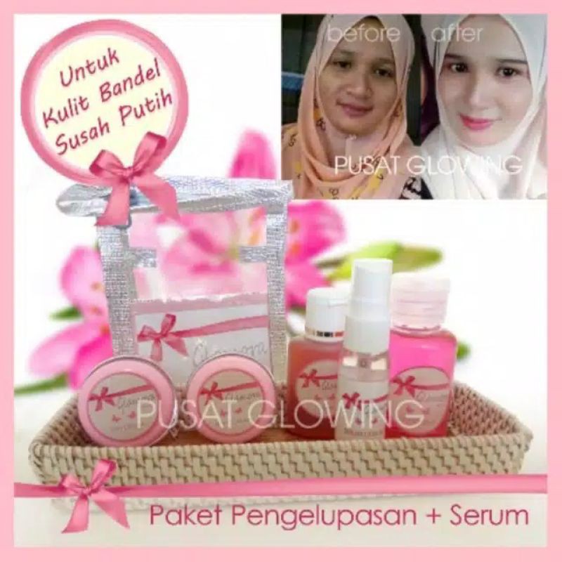 GLAMORA GLOW ( PAKET KELUPAS + SERUM ) CREAM WAJAH / PEMUTIH