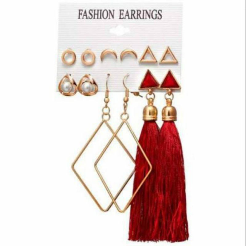 12 PCS ANTING TUSUK ANTING HIJAB GANTUNG BULAT ANTING BULU HOOPS MUTIARA SEGITIGA ANTING PESTA