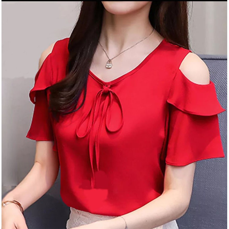 [Blouse syantik red RO] blouse wanita twiscont merah