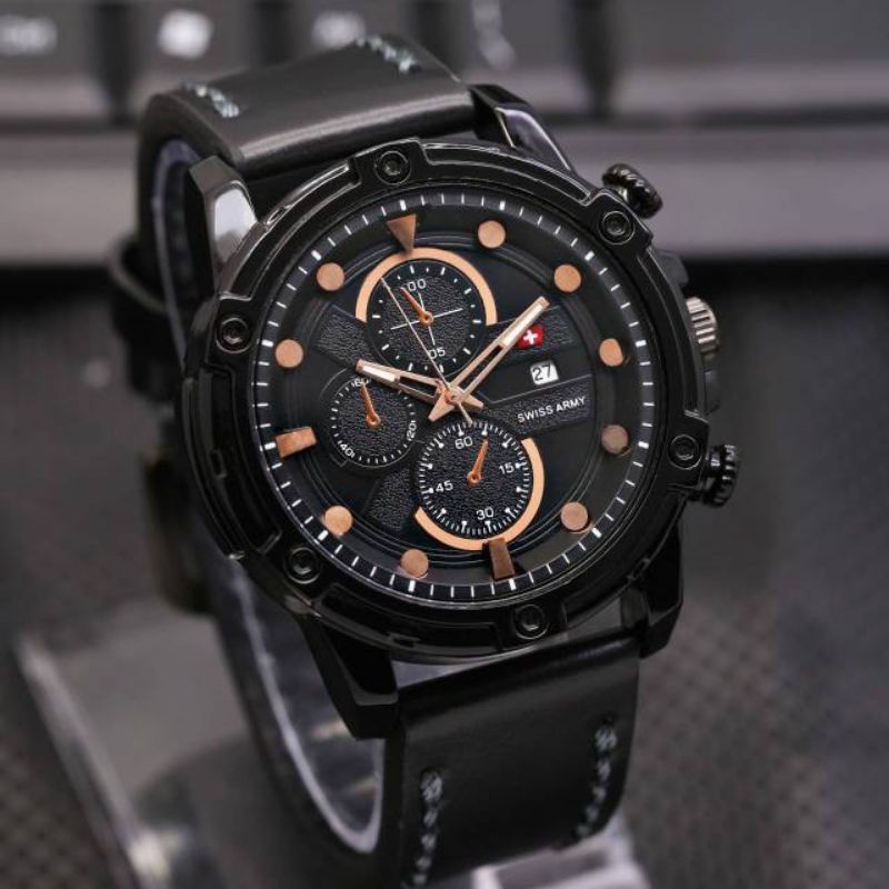 JAM TANGAN PRIA MURAH ANTI AIR ORIGINAL L3P3 COWOK SWISS KULIT CRONO OFF TGL AKTIF DIAMETER 4,6 CM