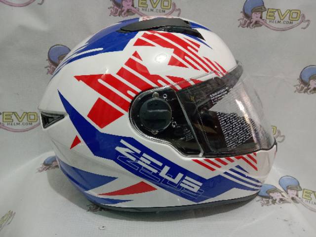 HELM ZEUS FULL FACE AL28 WHITE BLUE - FREE SMOKE VISOR ZEUS ORIGINAL ( ONGKIR 2KG )