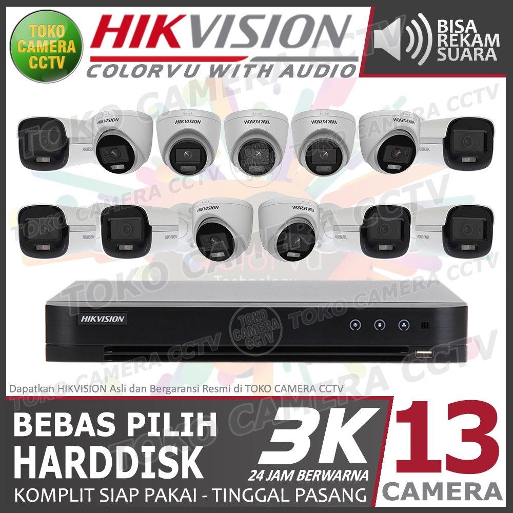 PAKET CCTV HIKVISION 5MP 3K COLORVU AUDIO 16 CHANNEL 13 KAMERA