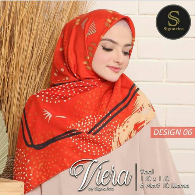 Segiempat Hijab Voal Viera Motif Waera Biru Dongker, Abu dan Orange untuk Anak Muda dan Dewasa