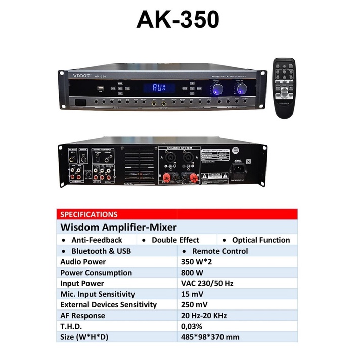 Wisdom AK-350 AK 350 Power Amplifier Mixer Karaoke