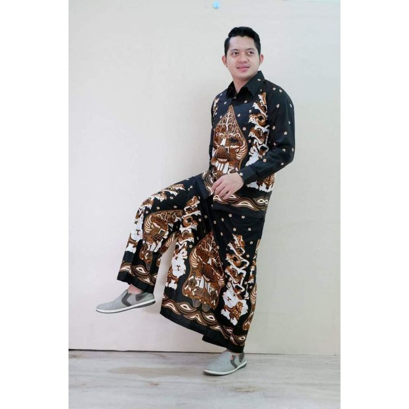 setelan baju Koko batik + sarung /sarung celana motif wayang tumpuk