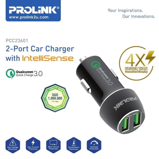 PROLINK PCC23601 36W 2-Port Car Charger With IntelliSense