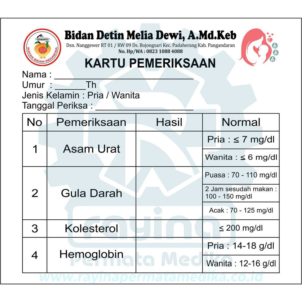 Jual Kartu Periksa Asam Urat Gula Darah Kolestrol Hemoglobin