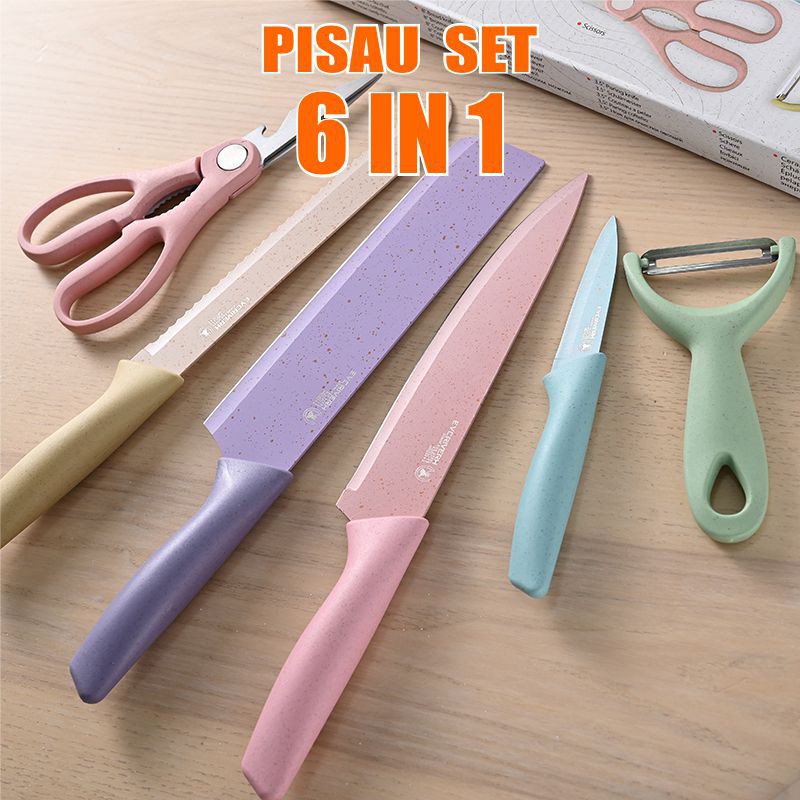 Pisau set 6 Pcs Knife Kitchen Knife Pisau Serbaguna Pisau Dapur Pisau Peeler