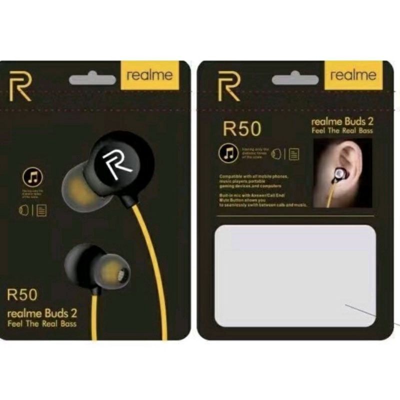 HF HEADSET REALME R50 STEREO MUSIC AUDIO SOUND SUARA BAGUS