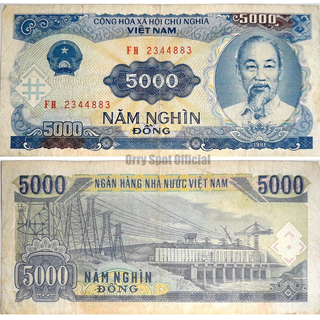 UANG LUAR KUNO ASLI VIETNAM 5000 DONG TAHUN 1991 KONDISI EXTRA FINE