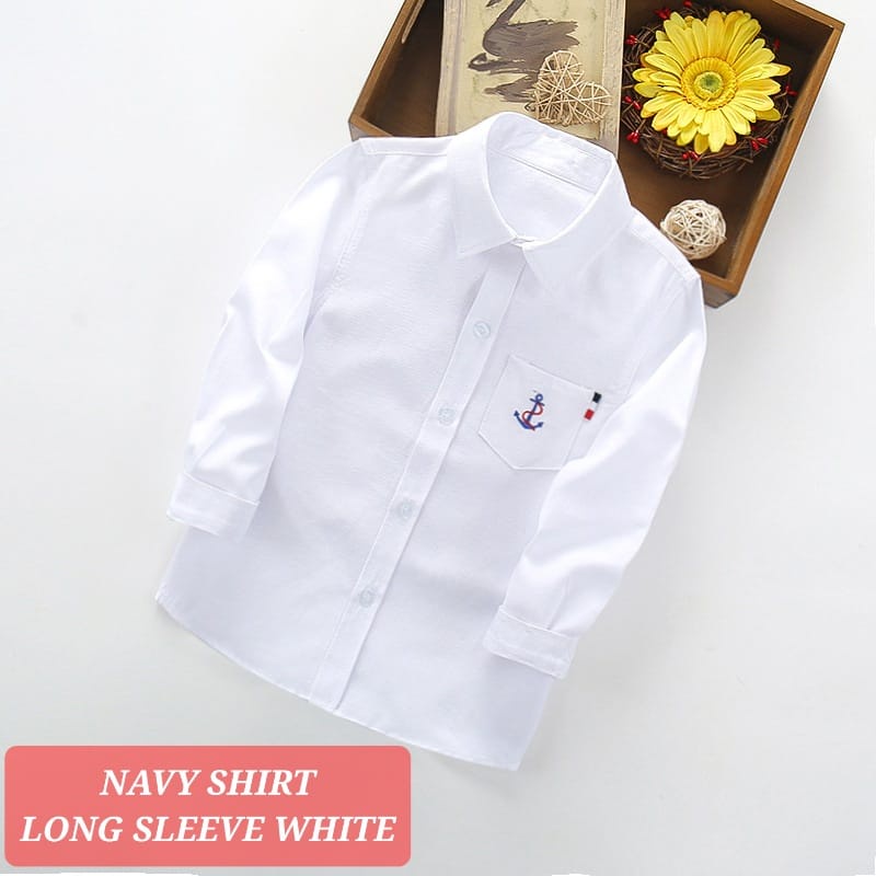 KEMEJA LENGAN PANJANG ANAK LAKI LAKI / COWOK IMPORT KOREA PUTIH BIRU / BLOUSE ANAK COWOK