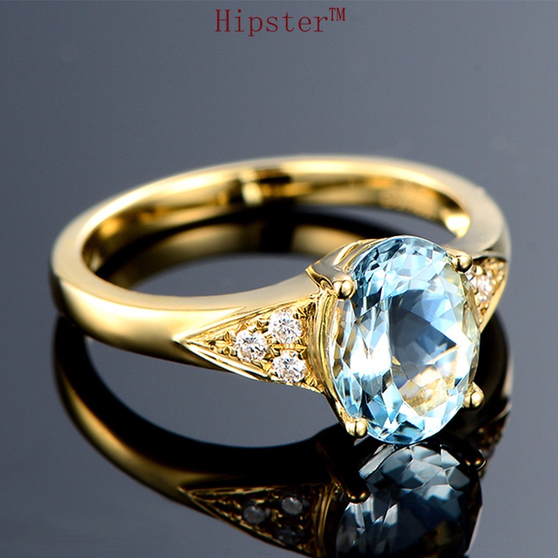 New Hot Sale Fashion Elegant Graceful Aquamarine Micro-Inlaid Zircon Adjustable Ring