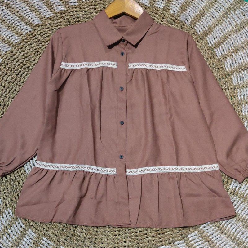 FG, kemeja polos lengan panjang//kemeja blouse renda REMPEL