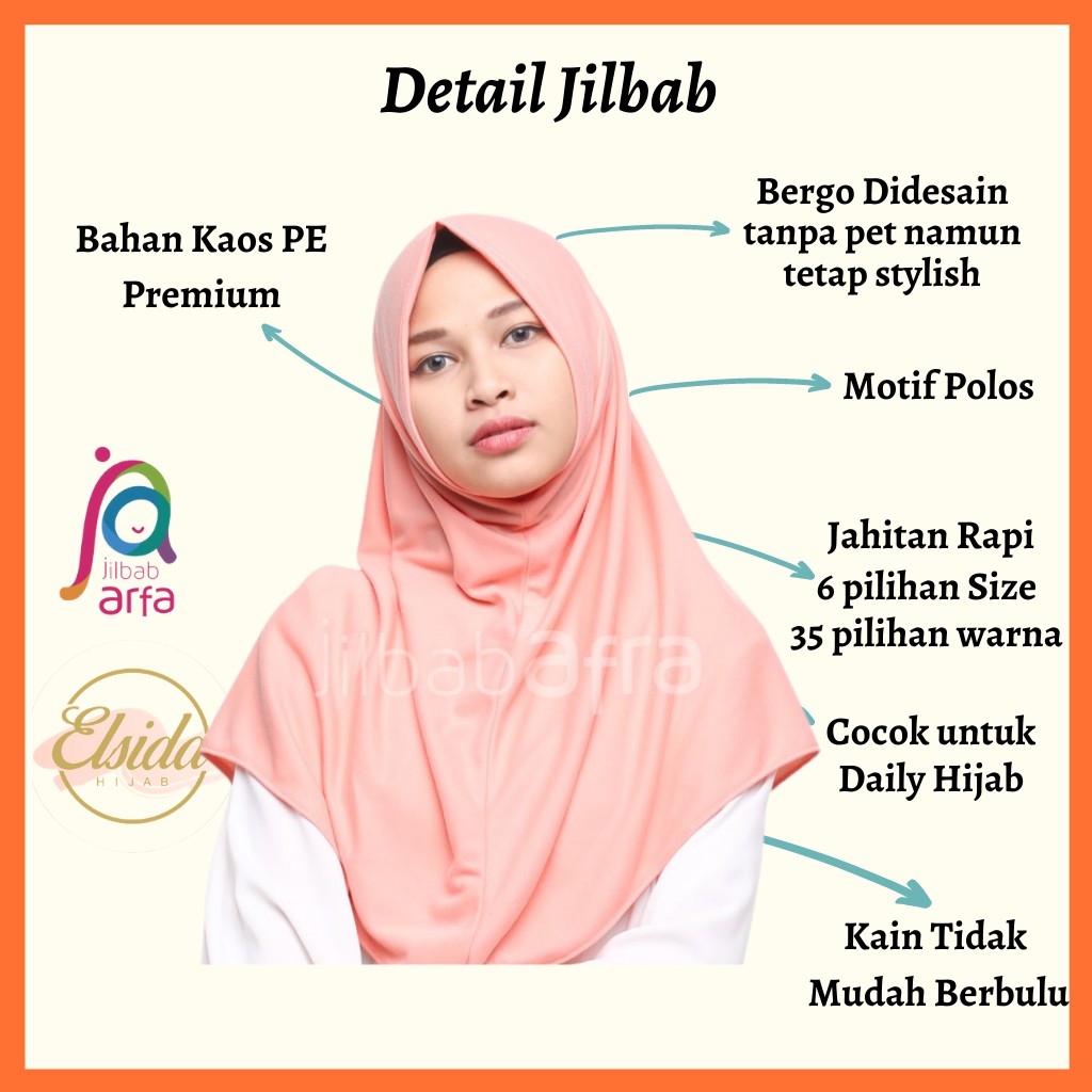 JILBAB AFRA SYIFA PEACH Bergo Tanpa Pet- bergo kaos syiria syar'i (Kerudung Instan)-1