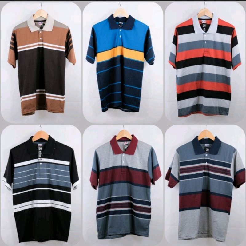 Kaos Kerah Salur Polo Dewasa Stripe Besar Pria Cotton Premium