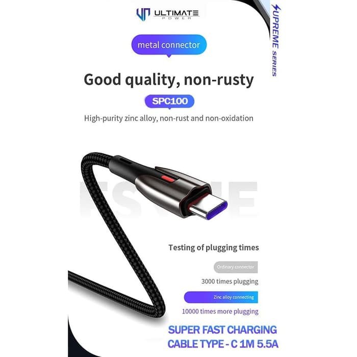 Ultimate Kabel Data Cable Charger Supreme Series VOOC SuperCharge Fast Charging Type C 1M 5.5A