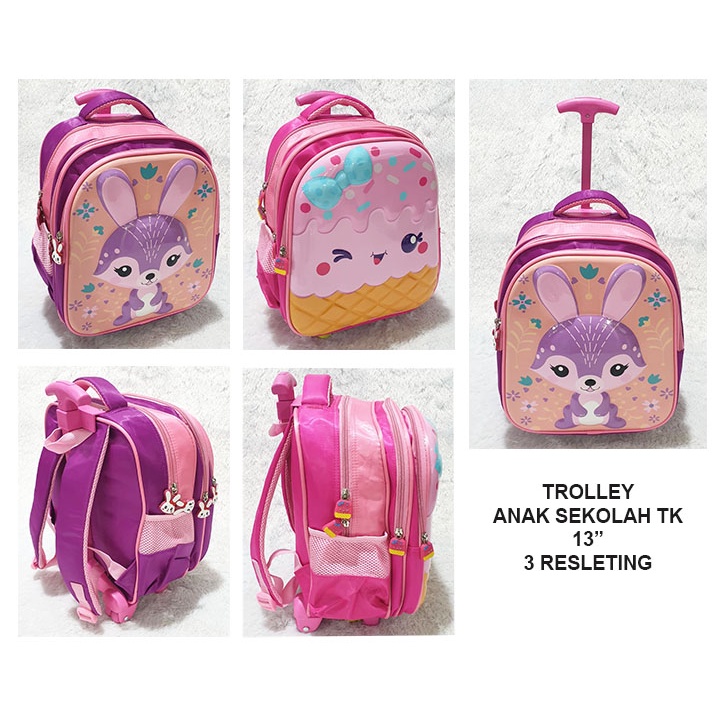 PPROMO 10.10 TROLLEY Roda Dorong TAS ANAK PEREMPUAN GAMBAR ES KRIM SUGAR TIMBUL 3Res IMPORT