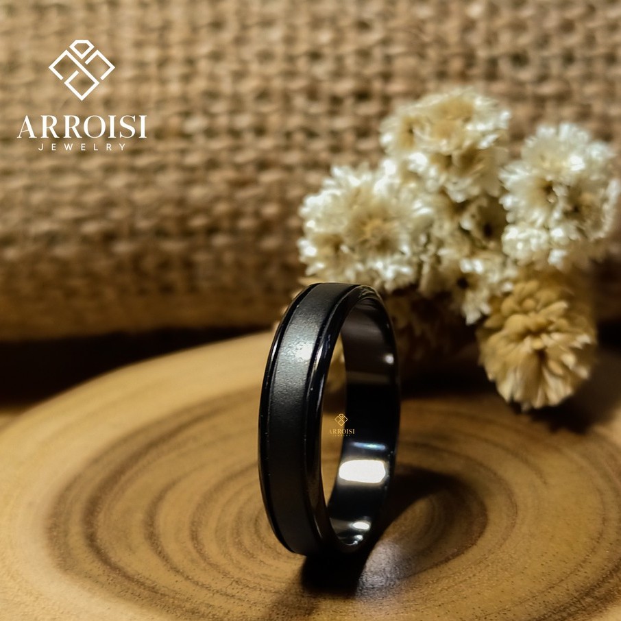 Cincin Single Pria Hitam Perak Semarang