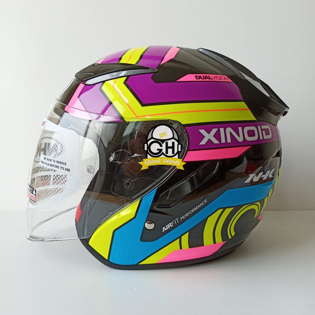 HELM NHK R1 XINOID NHK R-1 XINOID BLACK PURPLE YELLOW DOUBLE VISOR