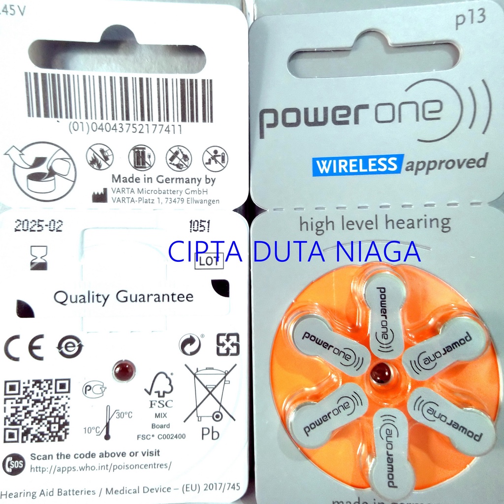 Baterai Powerone  p13 Power One P 13 high level hearing battery made in germany replacement PR48 AG5 LR754 LR750 zinc air batteries size 13 batere alat bantu dengar power one p13 baterai Alat Pendengaran batre powerone baterai 13 batre alat pendengar