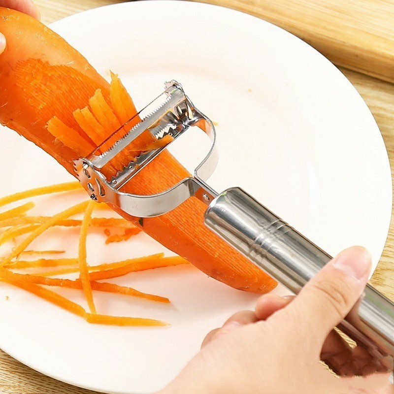 Alat Pengupas Pengiris Pisau Parutan Kupas Slicer Kulit Buah Sayur Anti Karat 2 In 1 Multi Fungsi Knife Peeler Wortel Timun Kentang Apel Bawang Stainless Steel AD27