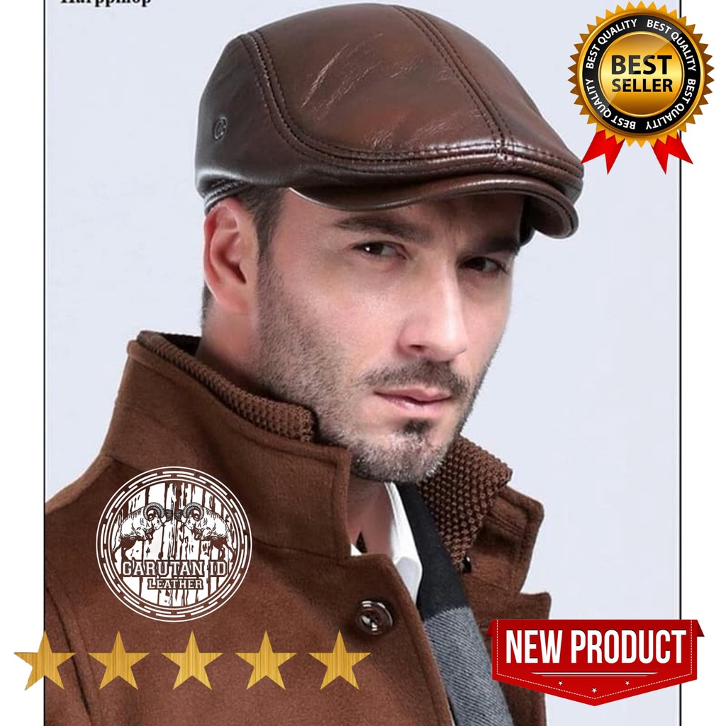 Topi Pet Kulit Asli | pria | murah | casual | polos | sapi | branded | copet | pelukis | kodok Hitam