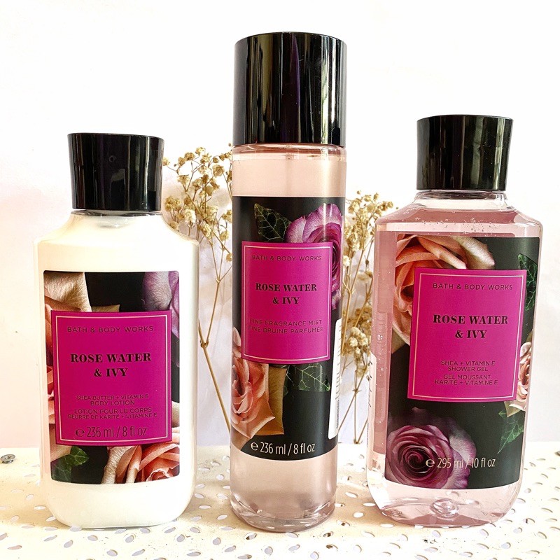 Rose water & ivy bath and body works fragrance mist lotion shower gel