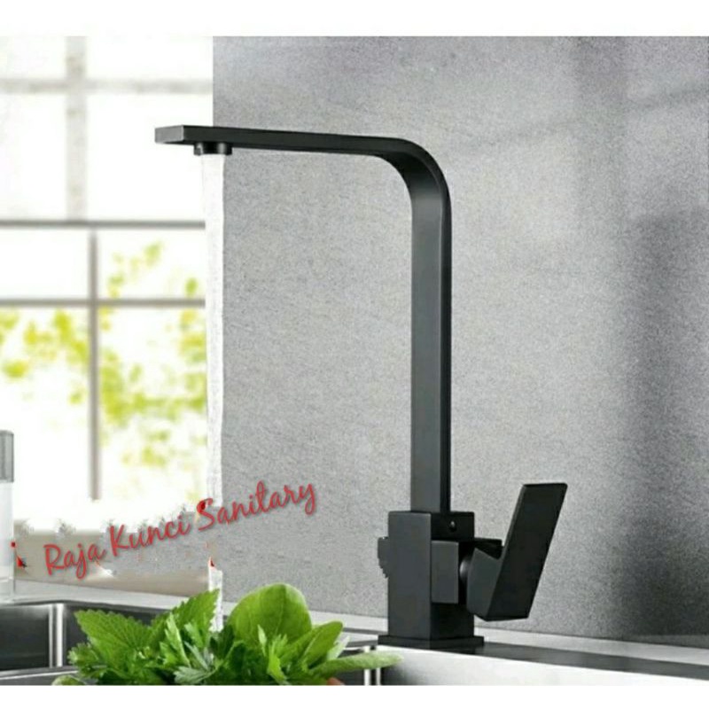 Kran Sink Mixer Panas Dingin Kotak Stainless Black/Kran Bak Cuci Piring Panas Dingin Kotak Hitam Black