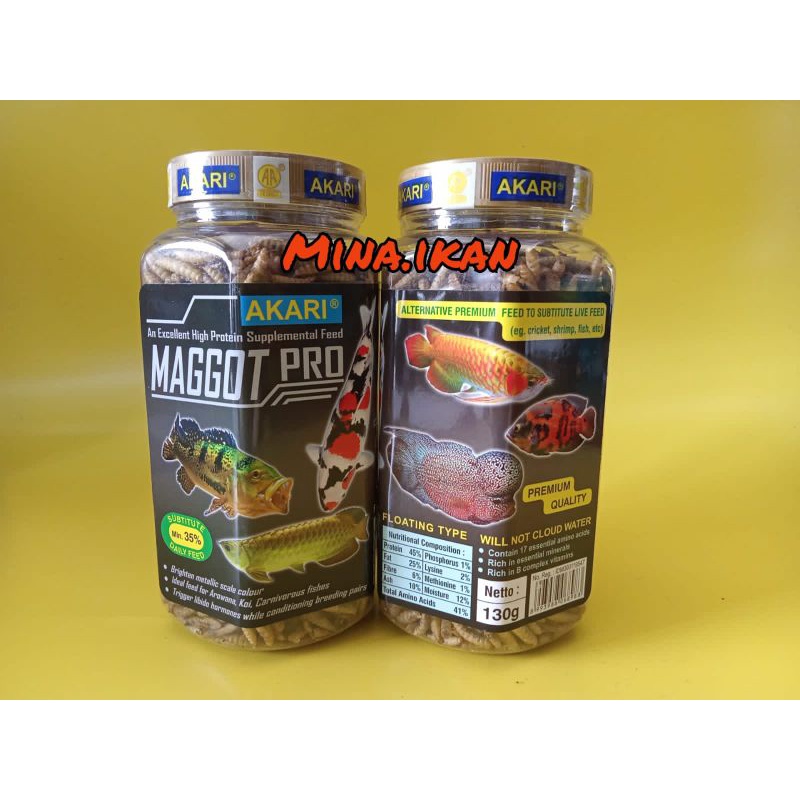 Akari Maggot Pro 130g Ulat Hongkong Pakan Koi Louhan Predator Arwana Oscar Channa.