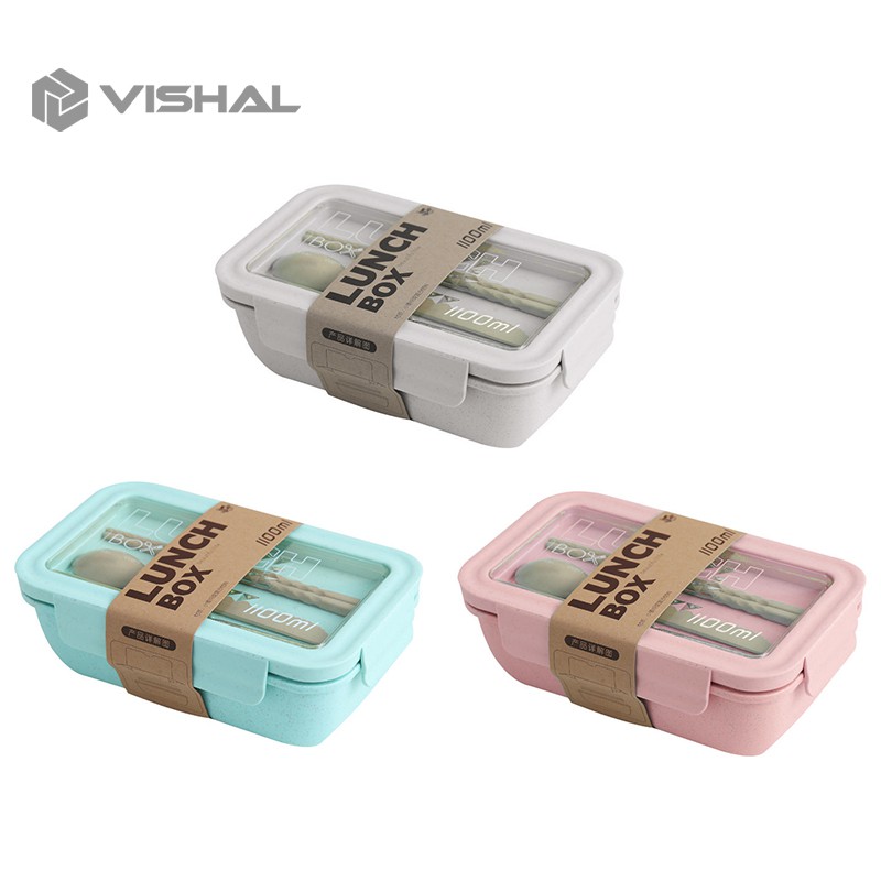 VISHAL Disegel Kotak Makan/Tempat Makan Dan Sendok WHEAT STRAW GANDUM 4 In 1 Lunch Box VS-36