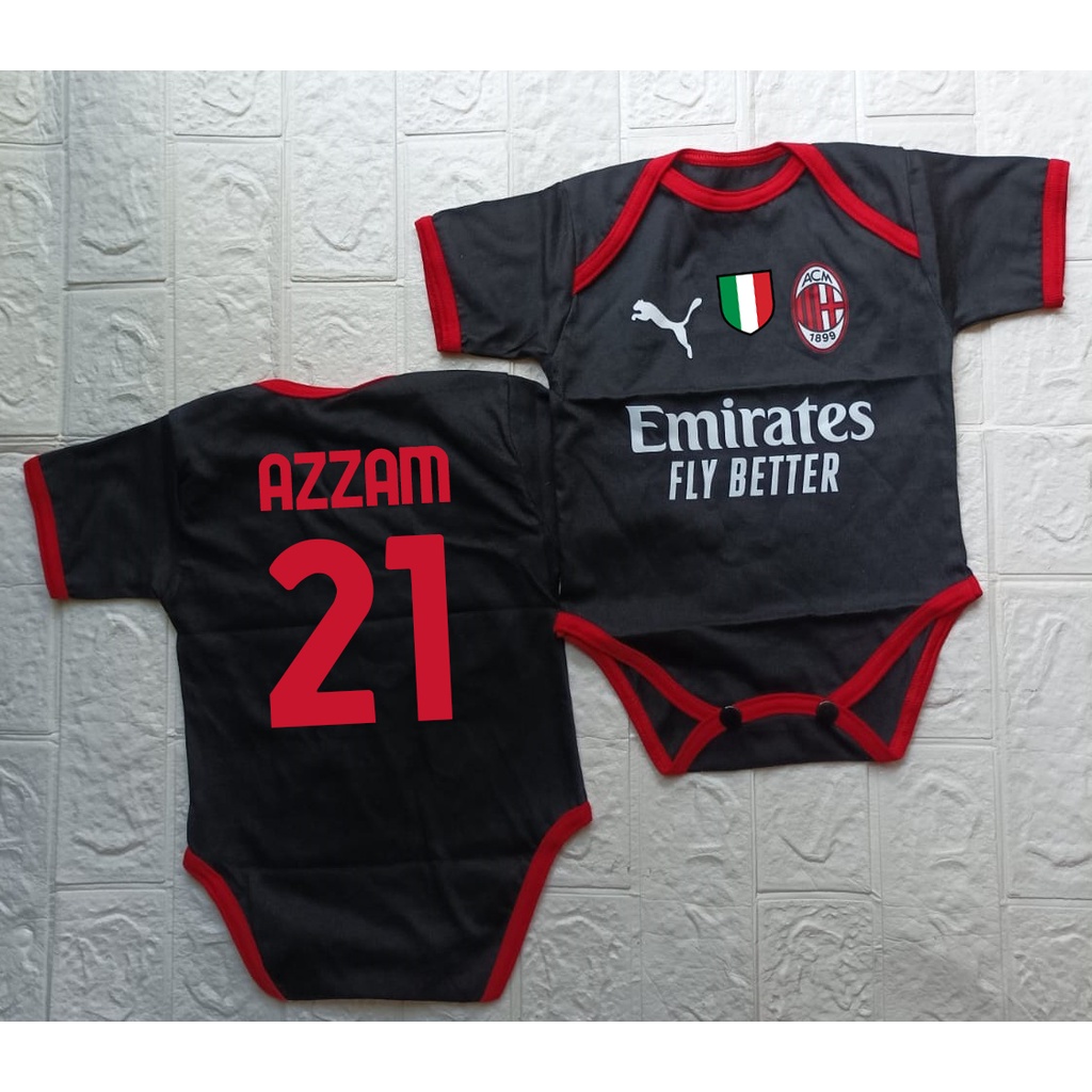 Baju Bola Bayi Jumper Jumpsuit Romper Ac Milan List + Nameset + Scudetto