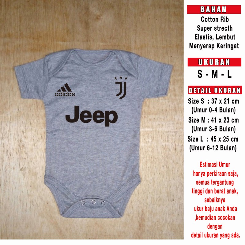 Baju Bola Bayi Romper Jumper Jersey Bayi Juventus Abu