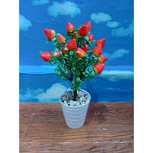 pohon cabai plastik, pohon cabai artificial, tanaman plastik cabe.