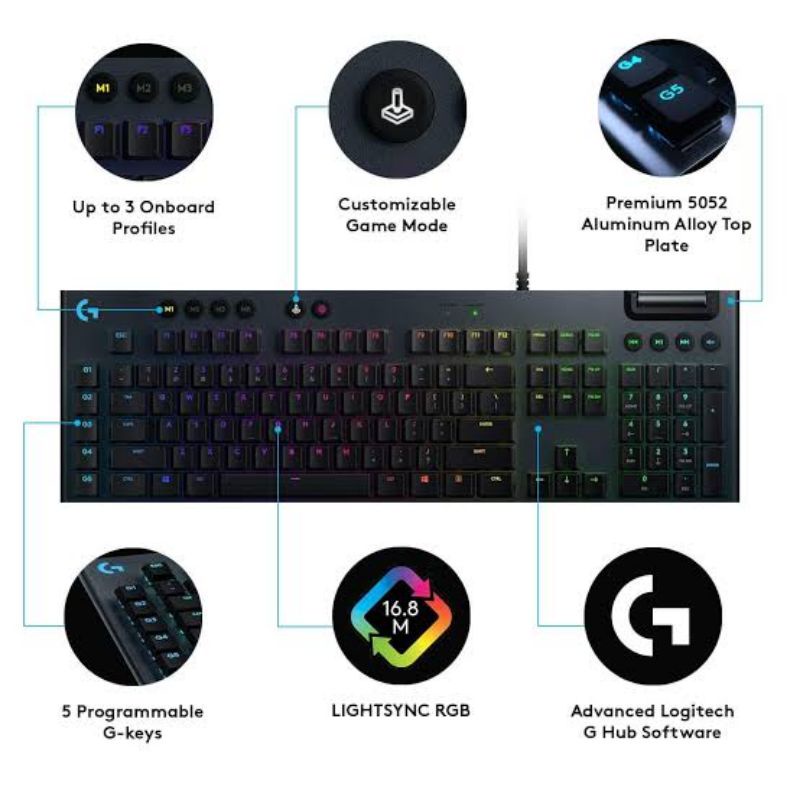 Logitech G813 Lightsync RGB Mechanical Gaming Keyboard - Clicky - ORIGINAL