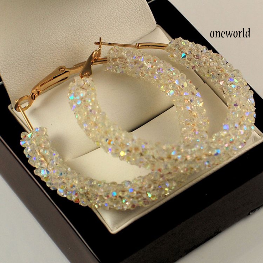 OW@ Fashion Women Circle Shape Rhinestone Inlaid Statement Hoop Earrings Jewelry