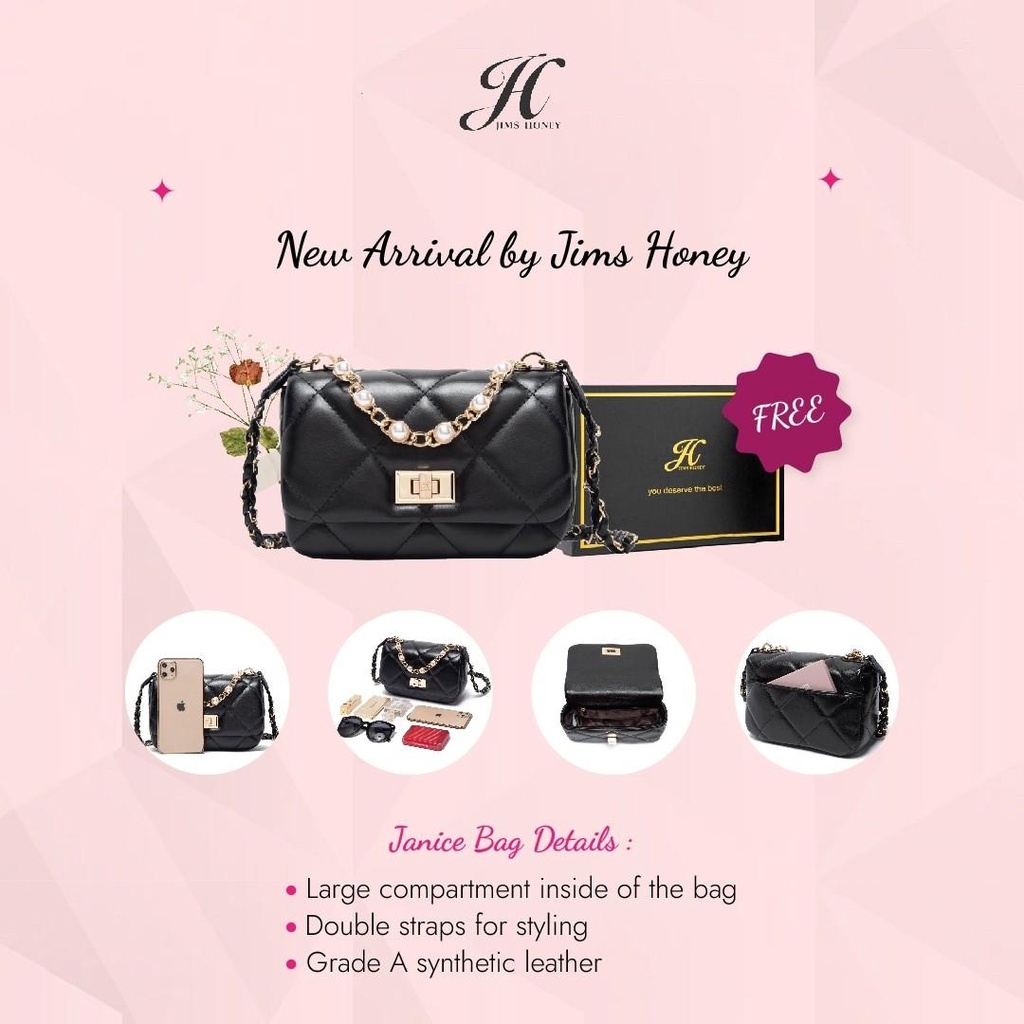 Jims Honey Janice Bag Tas Jinjing Selempang Kecil Pesta Wanita Cewek Fashion Korea Kasual Keren Import Jimshoney Murah