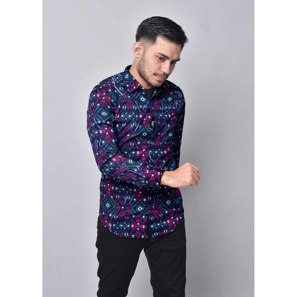 Babedo Kemeja Batik Pria Slim Fit Motif Salju Premium Lengan Panjang