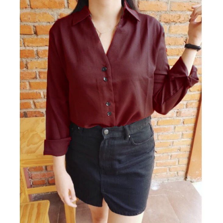 FORTGLASS CAROLIN TOP BAJU ATASAN BLOUSE WANITA LENGAN PANJANG PAKAIAN SANTAI CEWEK WARNA PUTIH HITA-2